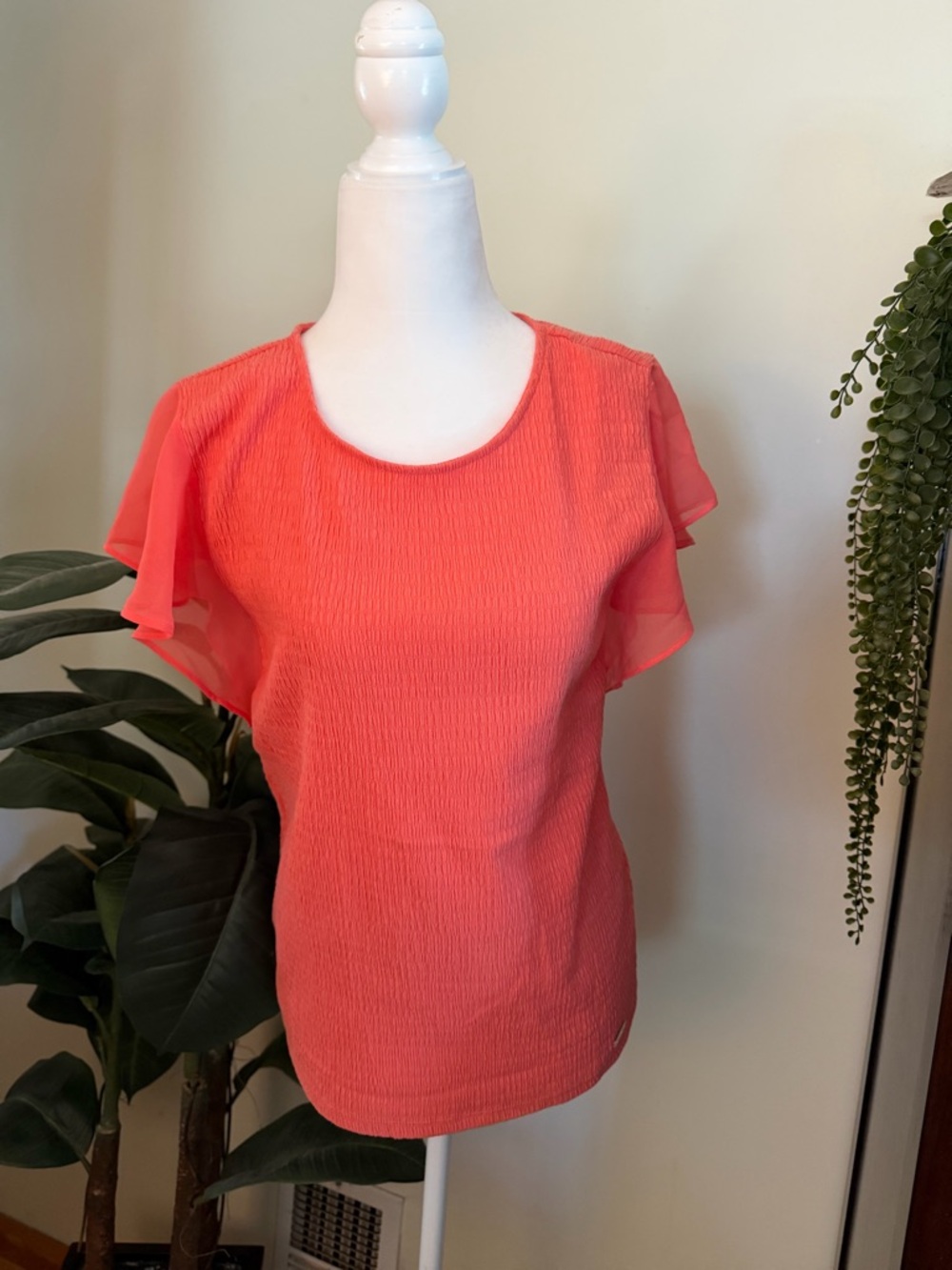 Women's Bright Coral Short Sleeve Blouse
